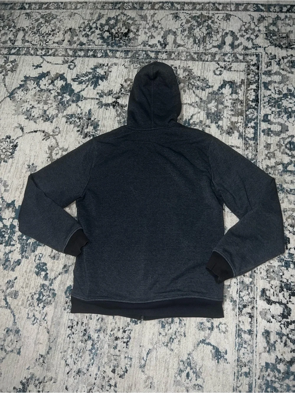 Men's Charcoal Hooded Zip-Up Jacket with Sherpa Lining